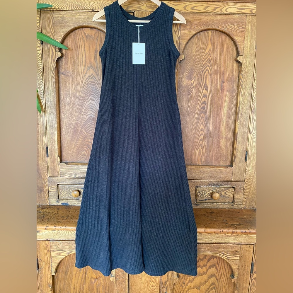 Everlane rib knit a line tank dress midi black gray stretch cotton S small